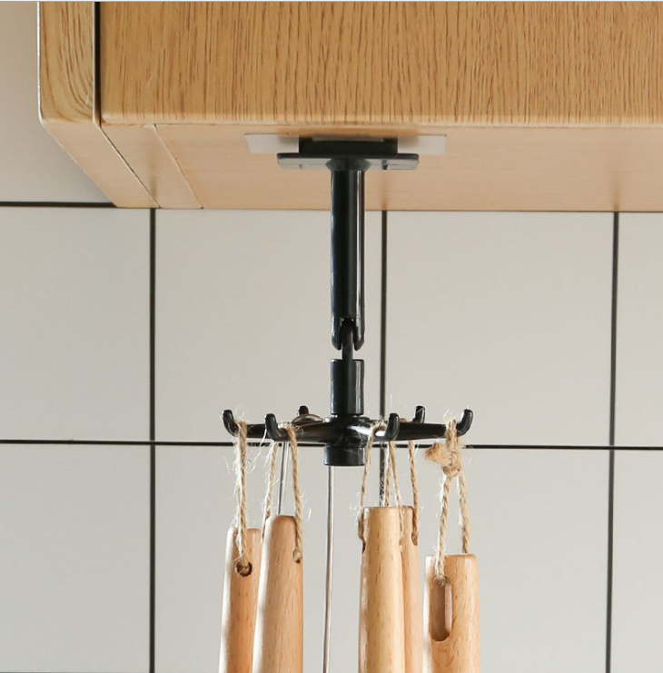 360 Degrees Rotated Kitchen Hooks Self Adhesive 6 Hooks Home Wall Door Hook Handbag Clothes Ties Bag Hanger Hanging Rack - Korvel