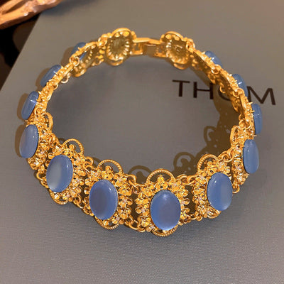 Design Blue Crystal Statement Necklace Luxury Retro Clavicle Chain Choker for Womenn Party Wedding Female Jewelry Gift - Korvel