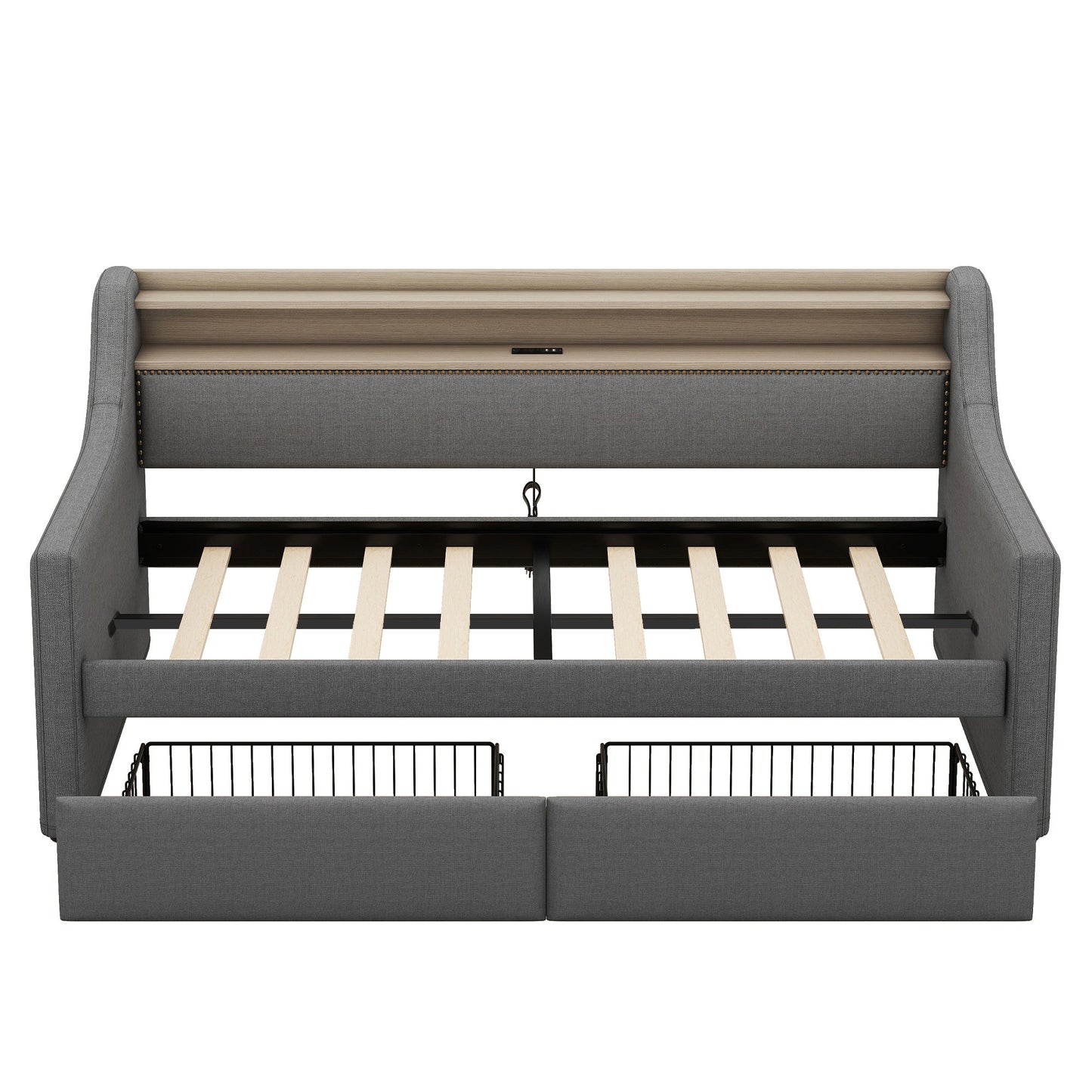 Lit jumeau rembourré avec rangement et lumières LED