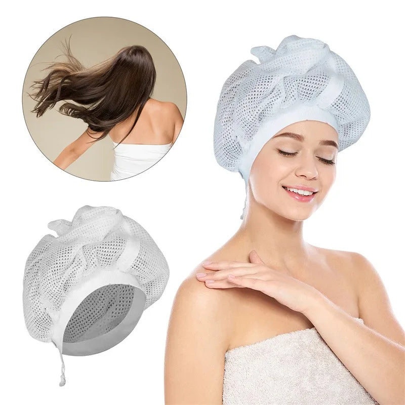 Net Plopping Cap For Drying Curly Hair Adjustable Net Plopping Bonnet Quick Drying Hair Towel Bath Hats Net Plopping Cap - Korvel