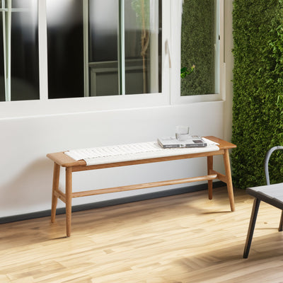 Design Natural Oak Wood Dining Bench Bed Bench for Dining Room, Bedroom, Bathroom (White) - Korvel