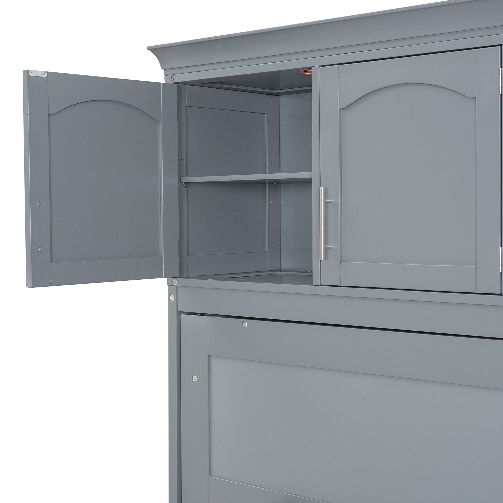 Full Size Murphy Bed Wall Bed with Top Cabinets,Gray - Korvel