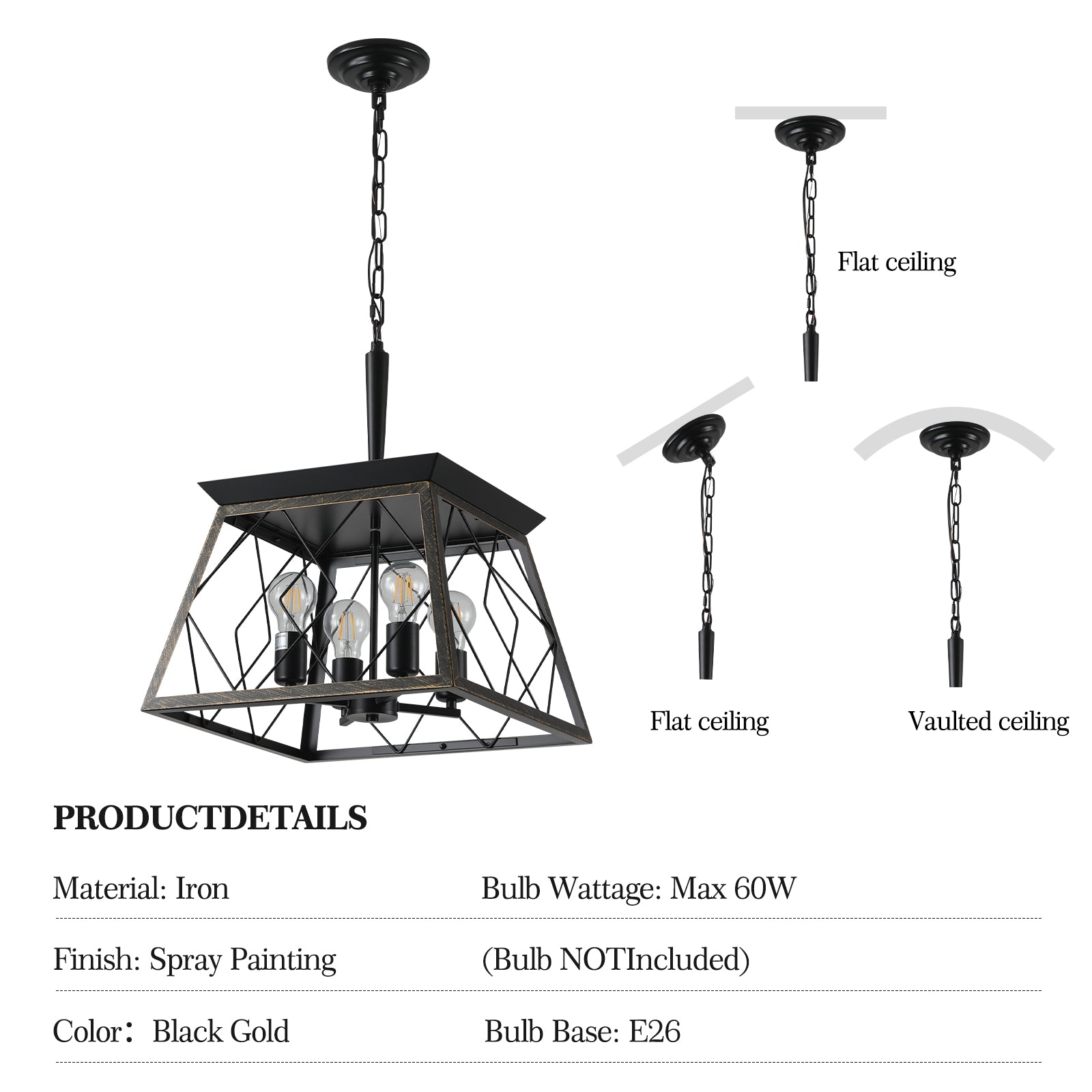 Farmhouse Chandelier  4-Light Vintage Antique Chandeliers Light Fixture For Kitchen Dining Room Living Room(No Bulbs) - Korvel