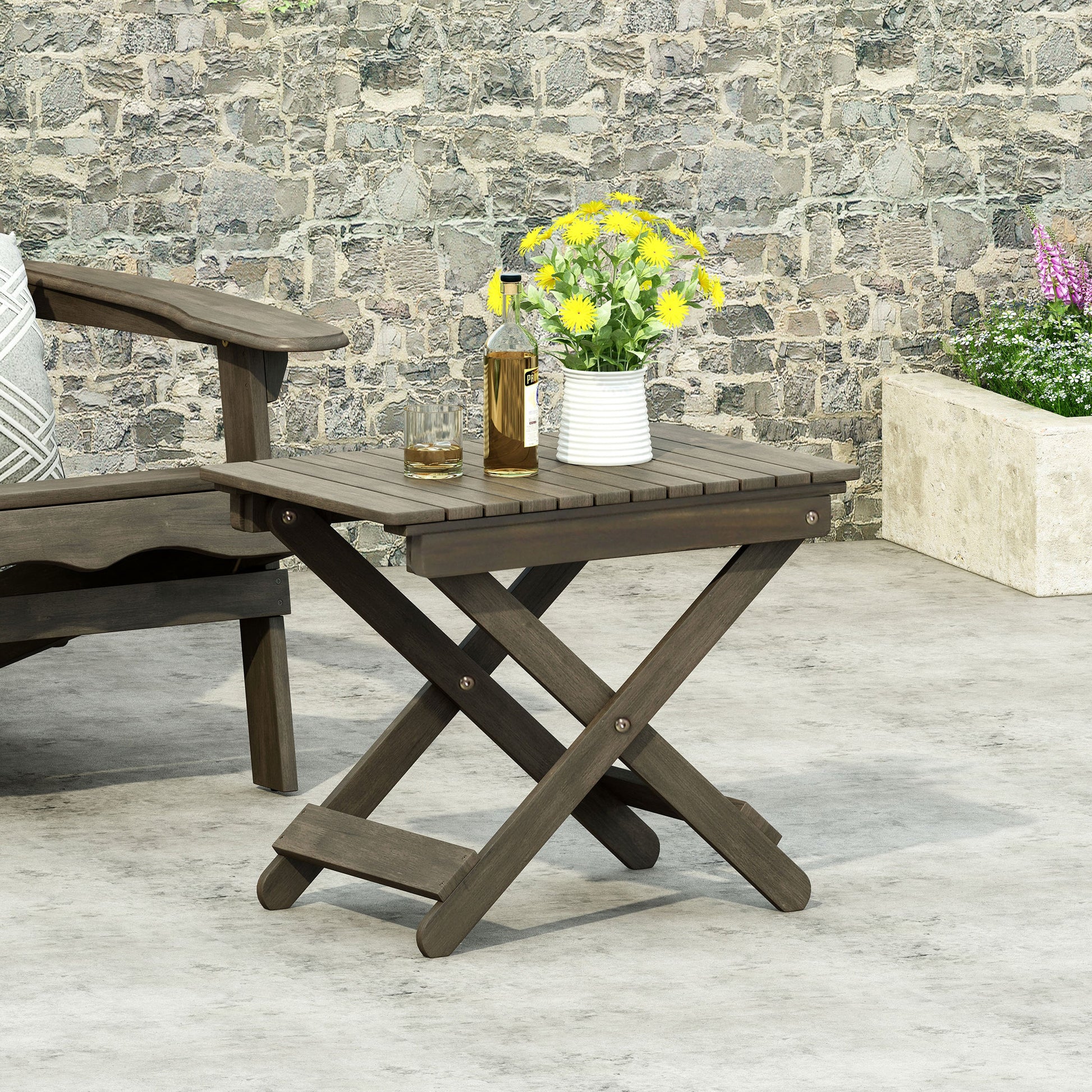 Outdoor Folding Wooden Side Table, Gray, 15"D x 22.75"W x 18.25"H - Korvel