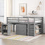 Low Study Full Loft Bed with Cabinet Shelves and Rolling Portable Desk Multiple Functions Bed- Gray - Korvel