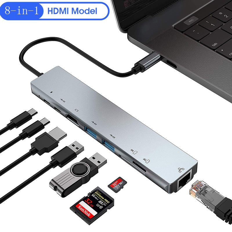 Eight in one docking station Type-C to network card HDMI multifunctional laptop converter - Korvel
