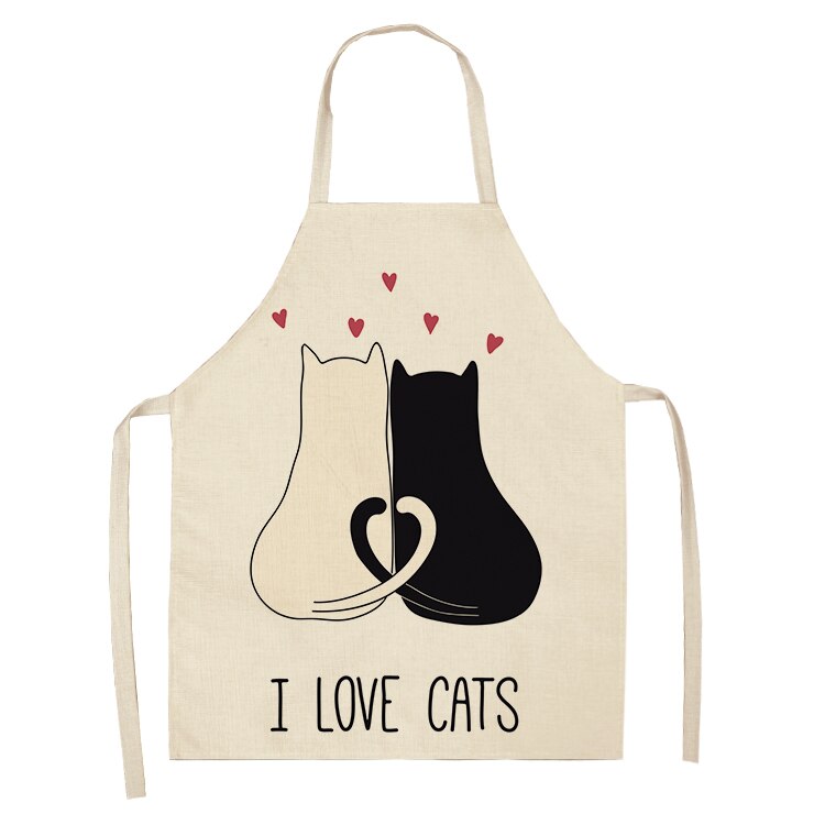 Cat Kitchen Aprons For Women Cotton Linen Bibs Household Cleaning Pinafore Home Cooking Apron kids kitchen barber - Korvel