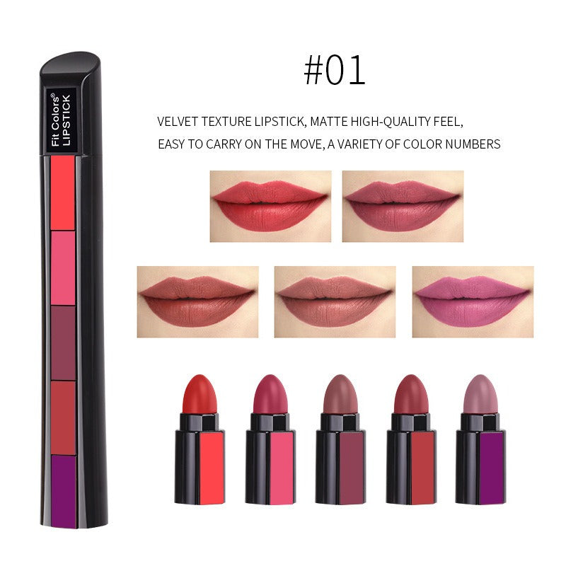 5 Colors Matte Velvet Lipstick Waterproof Sweatproof Lip Gloss Duration Colorfast Lipstick Non Stick Cup Lip Gloss Cosmetics - Korvel
