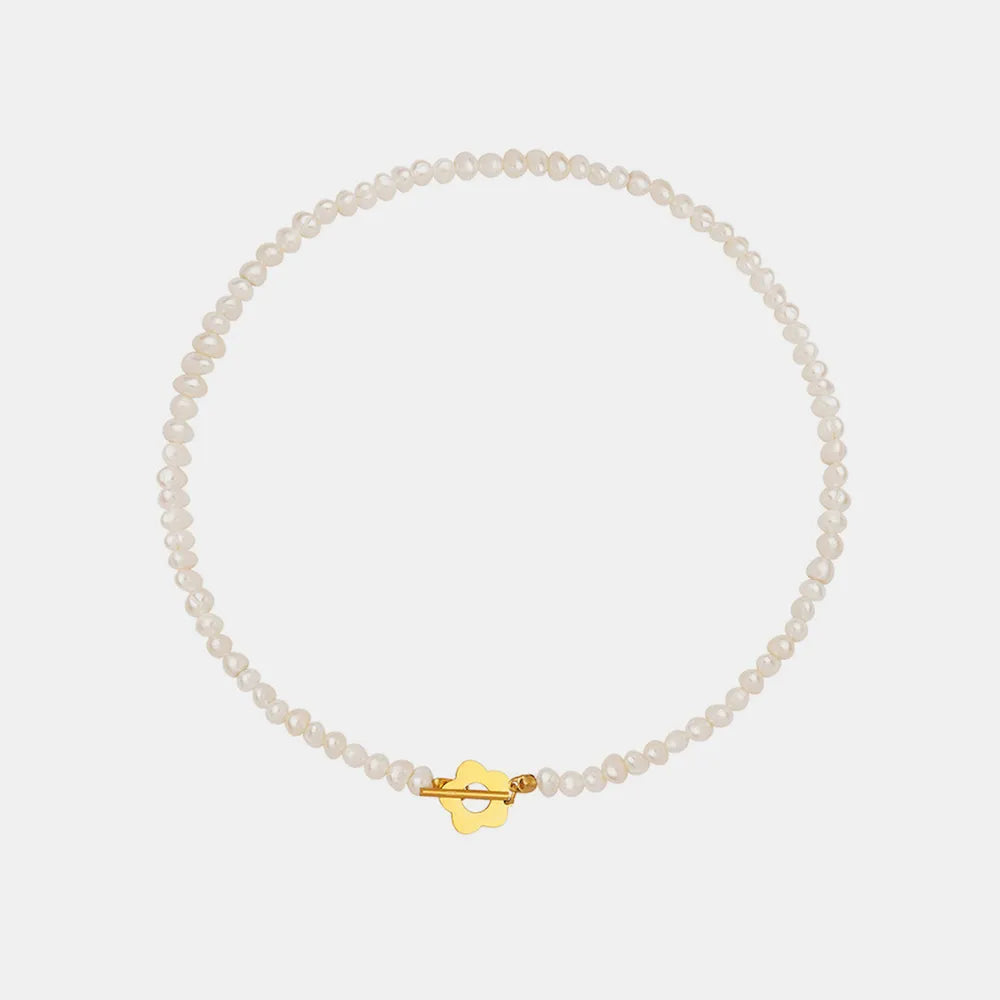Titanium Steel Pearl Flower Necklace - Korvel