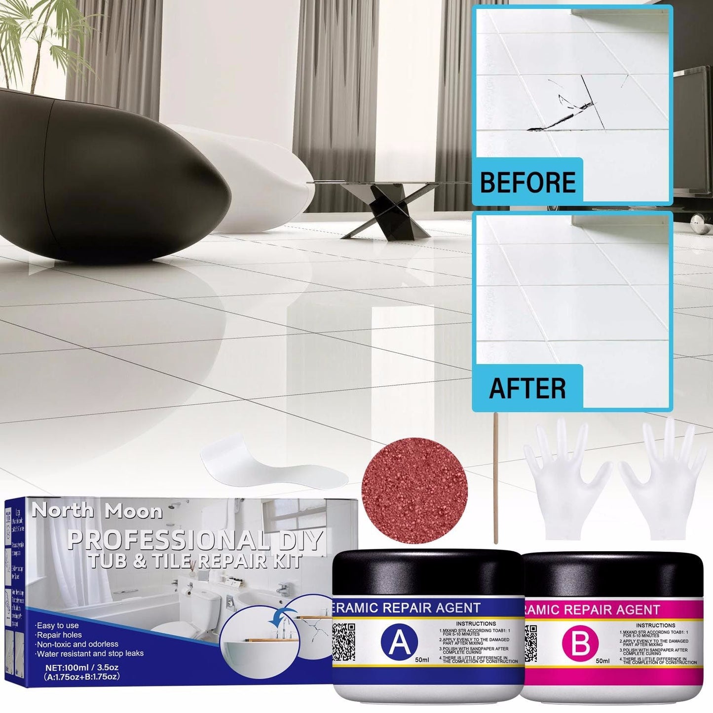 North Moon Ceramic Floor Tile Repair Agent - 50ml AB Glue