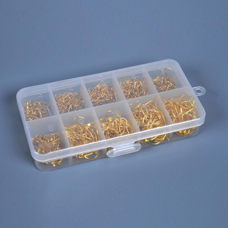 LEO 500pcs Ganchos de Pesca Dorados - Múltiples Tamaños, Anticorrosión