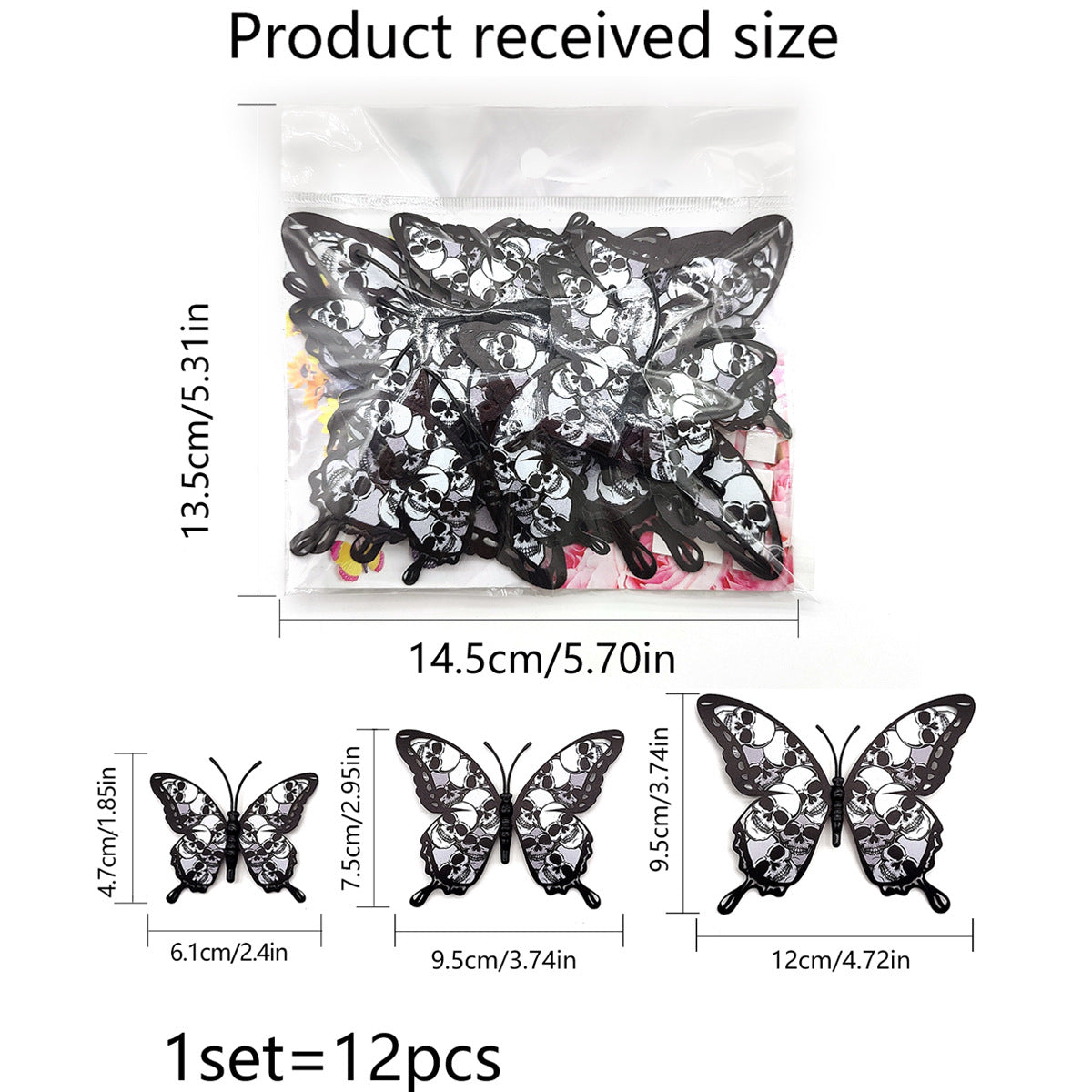 Halloween 3D Butterfly Bat Wall Stickers - 12 Pack