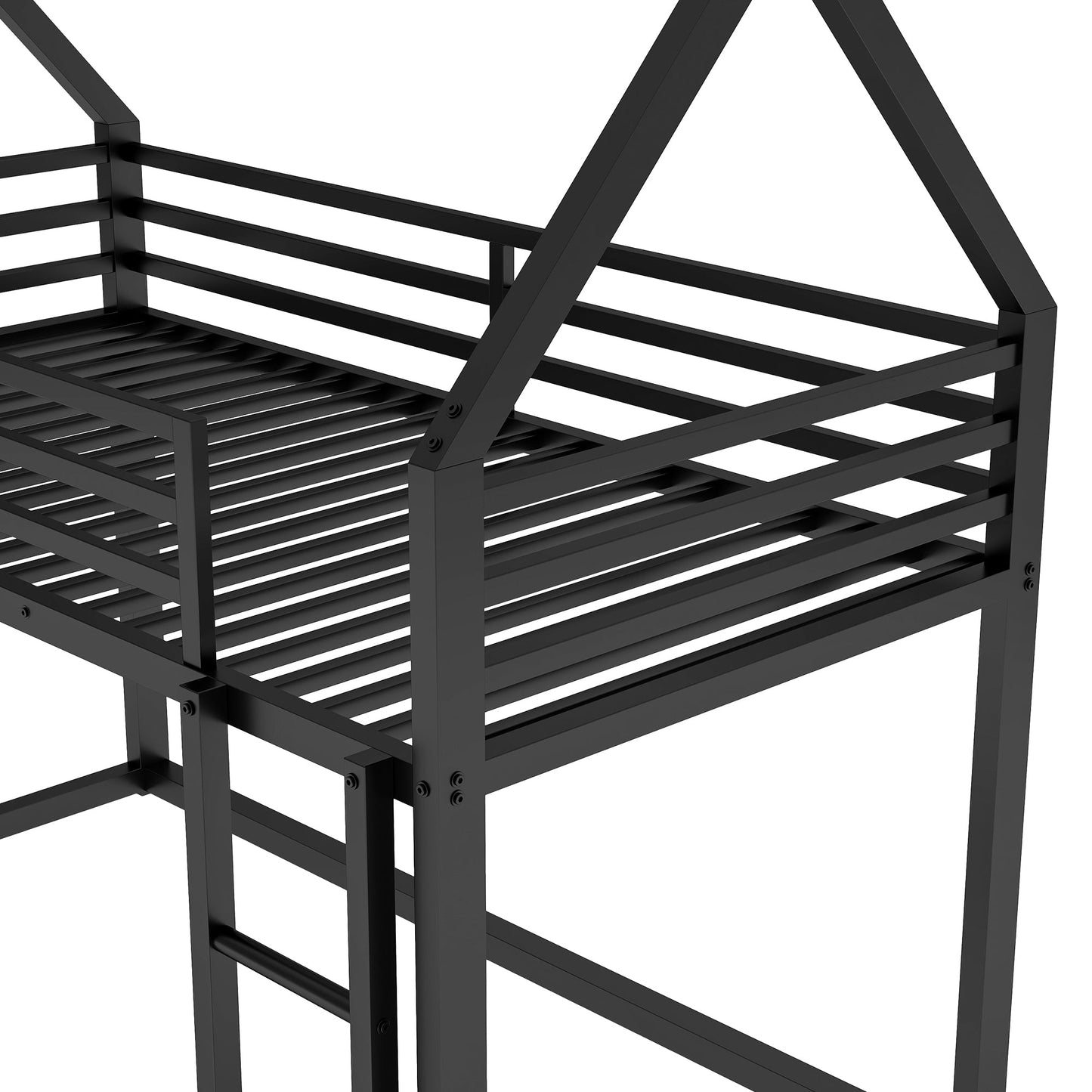 Twin over Twin House Bunk Bed with Built-in Ladder - Black