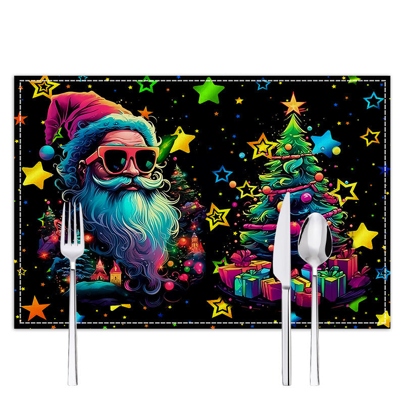 Christmas table mat with white linen starry sky and Santa Claus print - Korvel