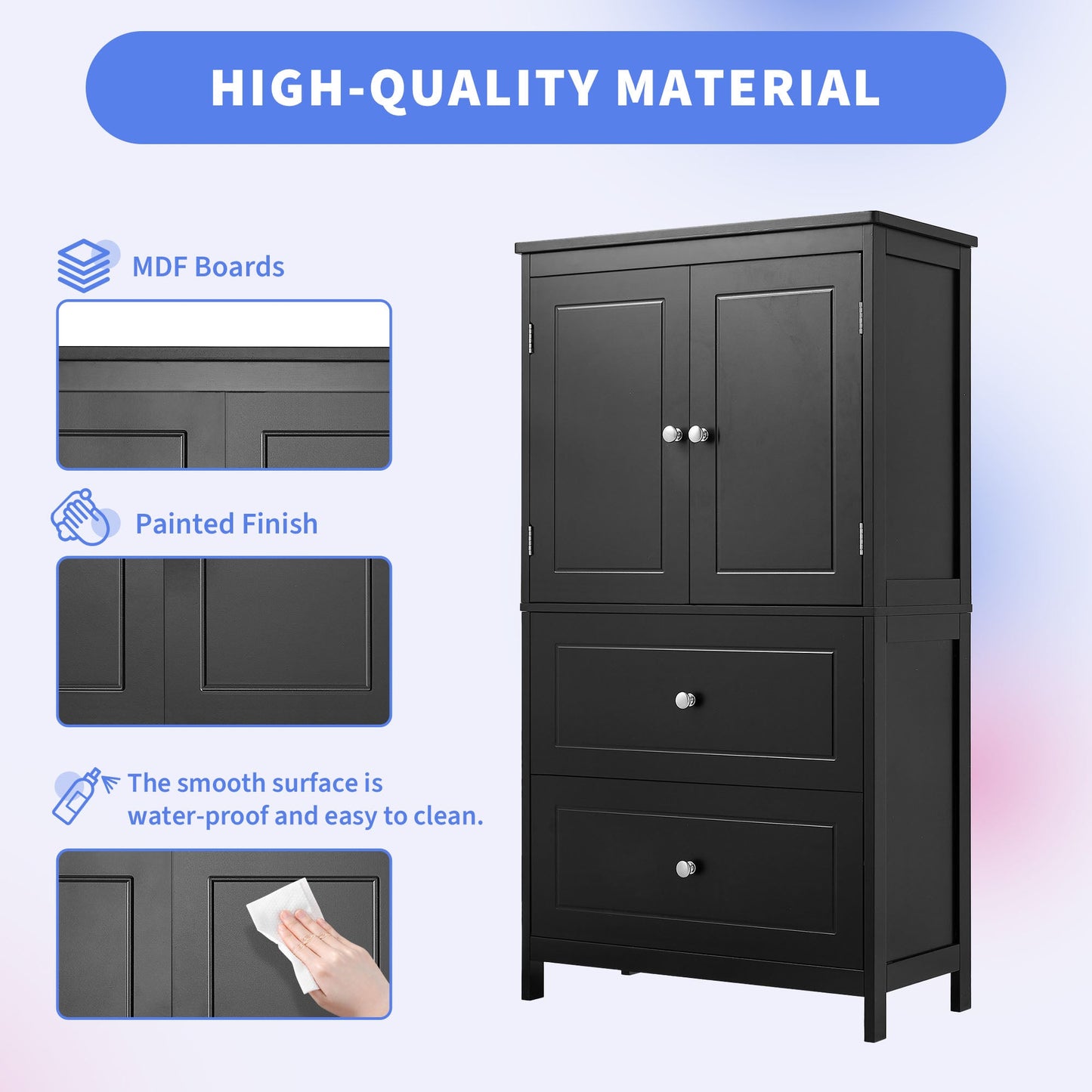 Armoire de rangement de salle de bain noire élégante avec étagère réglable