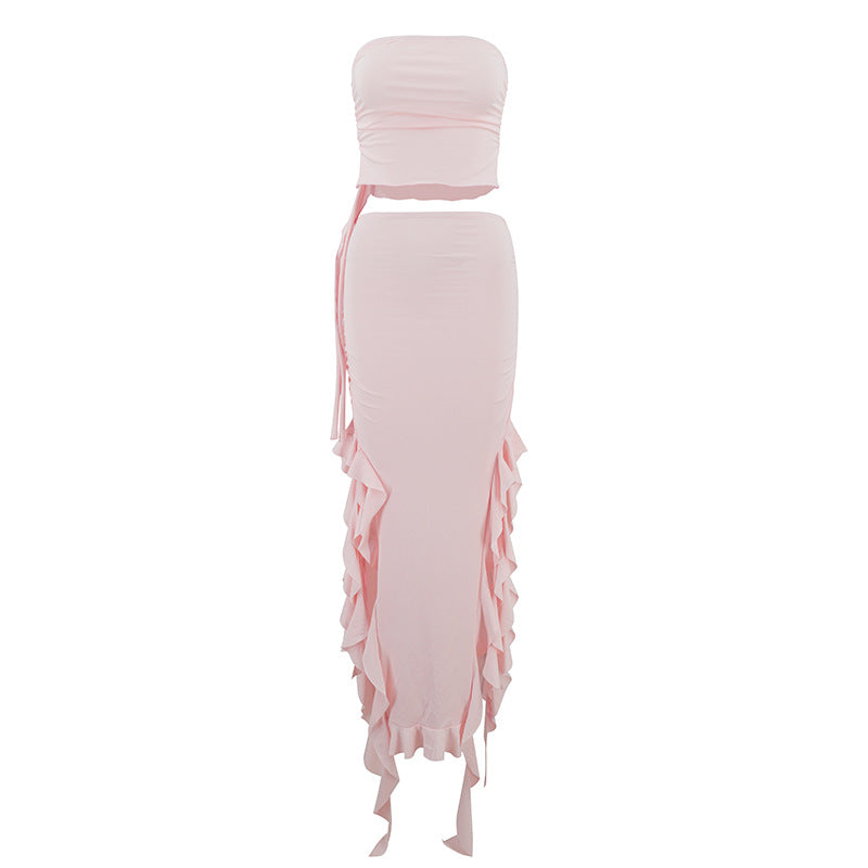 Summer new one shoulder jellyfish lace set skirt spicy girl outfit - Korvel