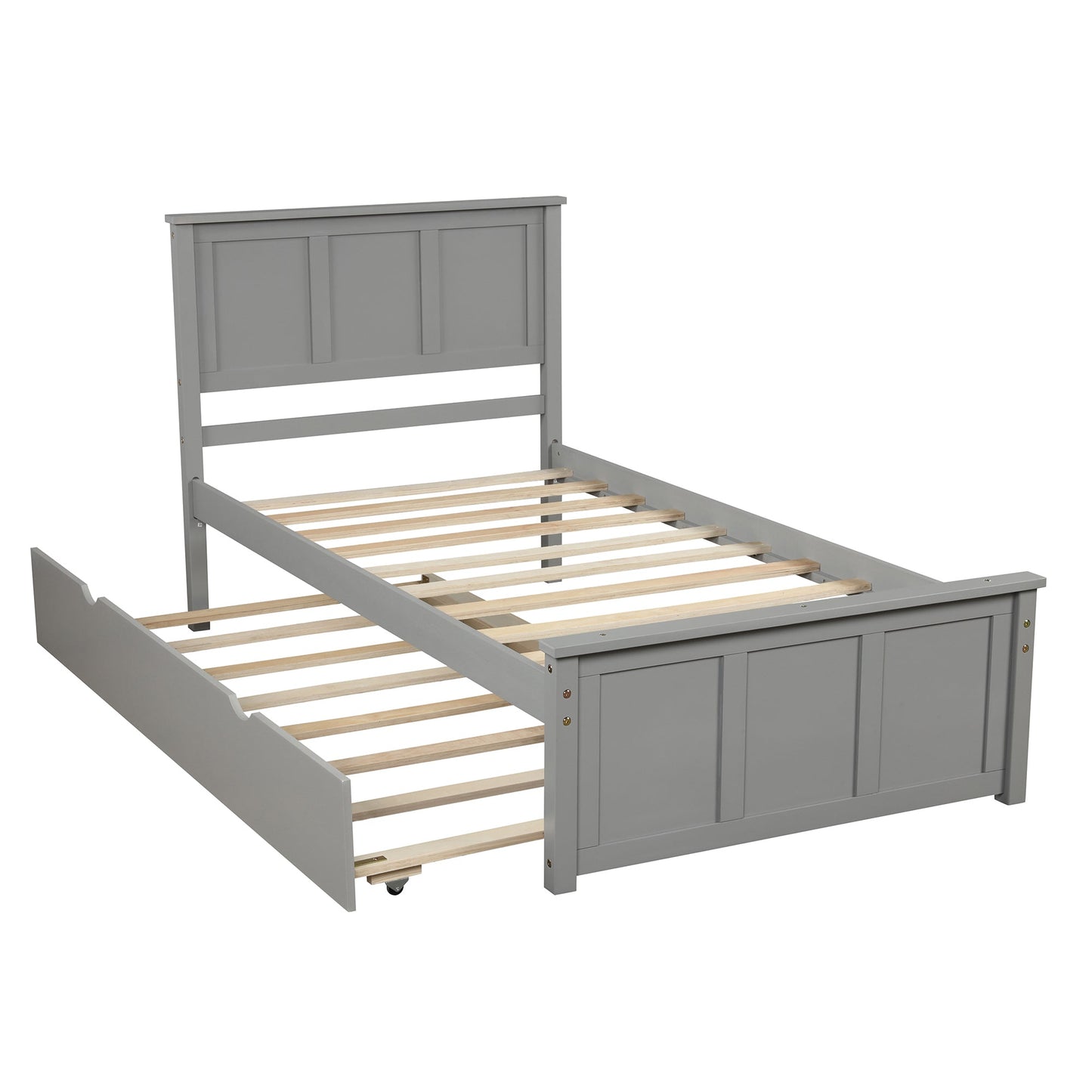 Cama Plataforma Gris con Estructura de Cama Trundle de Tamaño Individual