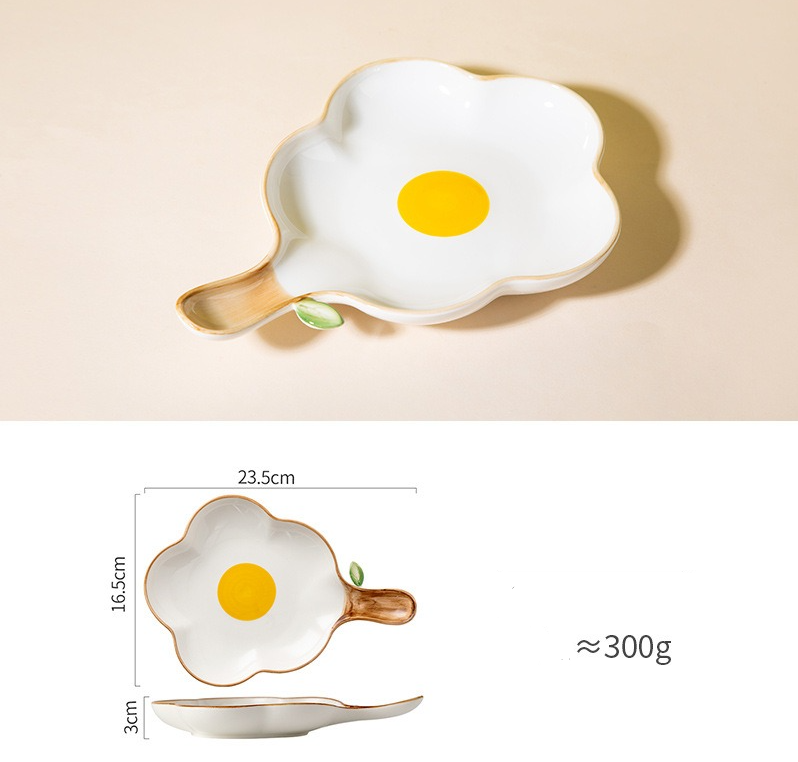 Creative Sun Egg Ceramic Bowl and Dish Set Cute Rice Bowl, Plate, Handle, Plate, Tableware, Home Breakfast Soup Plate - Korvel