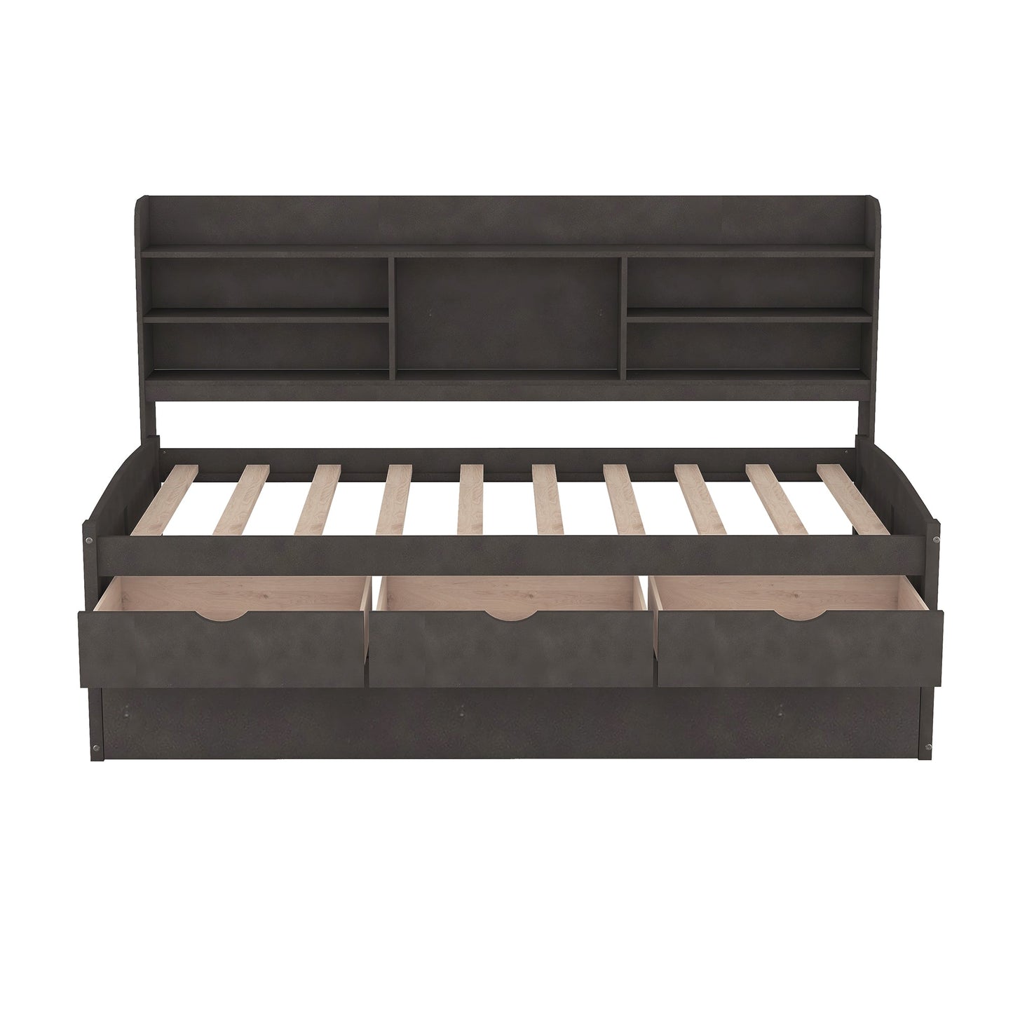 Twin Size Wooden Captain Bed with Storage and Trundle - Antique Gray