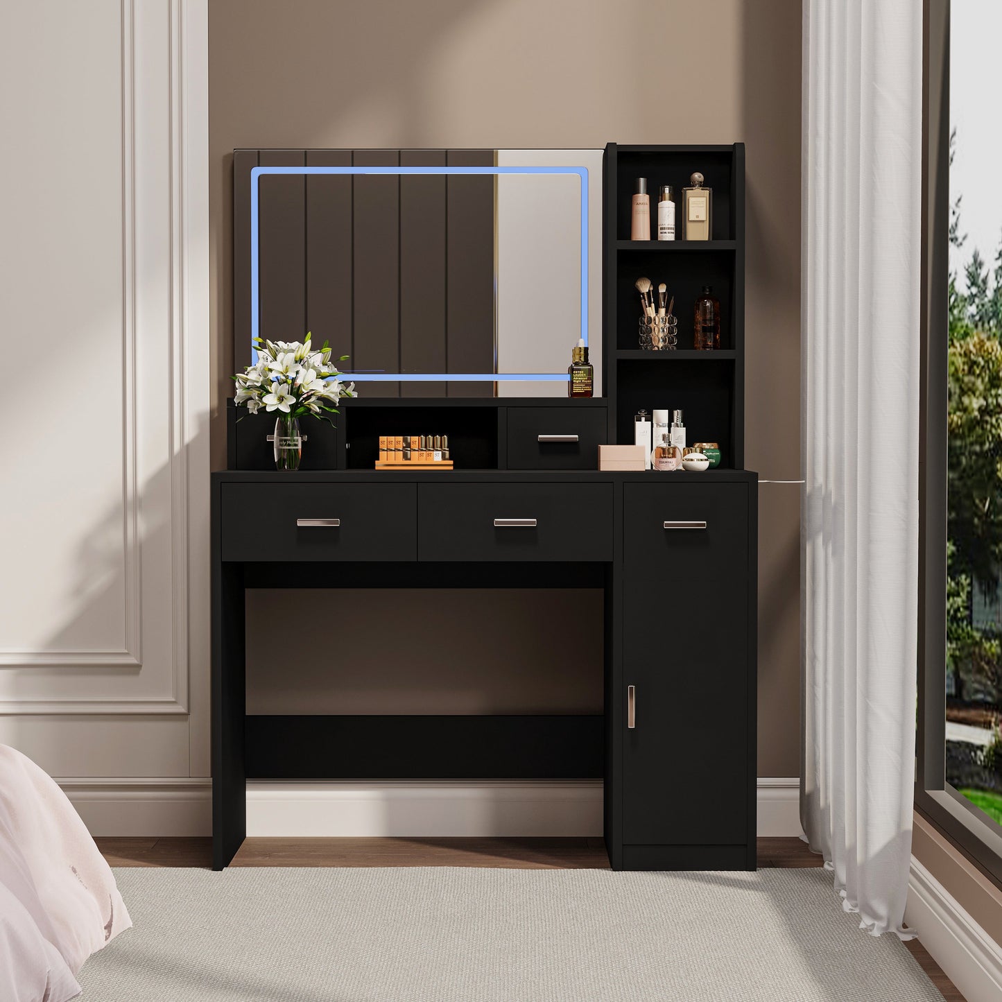 Smart mirror dressing table with drawers and storage cabinets - Korvel