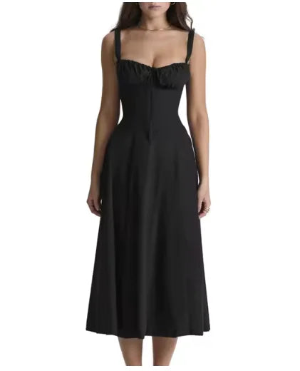 Vestido Midi Elegante para Mujeres – Corsé Sin Mangas con Abertura Lateral