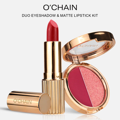 O'CHAIN Pearlescent two-color eyeshadow Matte lipstick does not fade and does not stick to the cup powdery delicate eyeshadow palette - Korvel