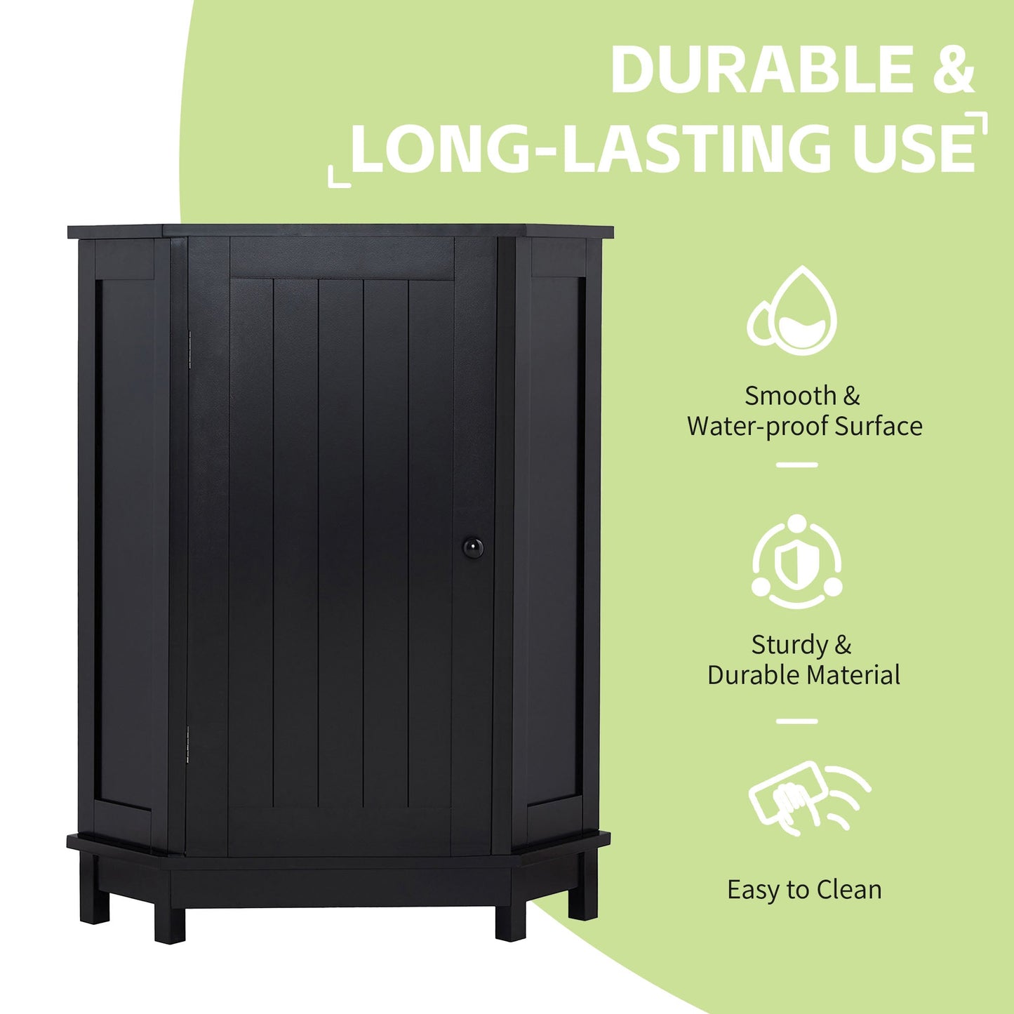 Black Bathroom Cabinet Triangle Corner Storage Cabinet with Adjustable Shelf Modern Style MDF Board - Korvel
