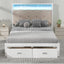 Wood Full Size Platform Bed with Upholstered Headboard and LED and 2 Drawers, Antique White - Korvel