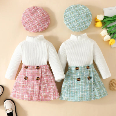 ma&baby Toddler Girls Knit Outfit Set with Plaid Skirt