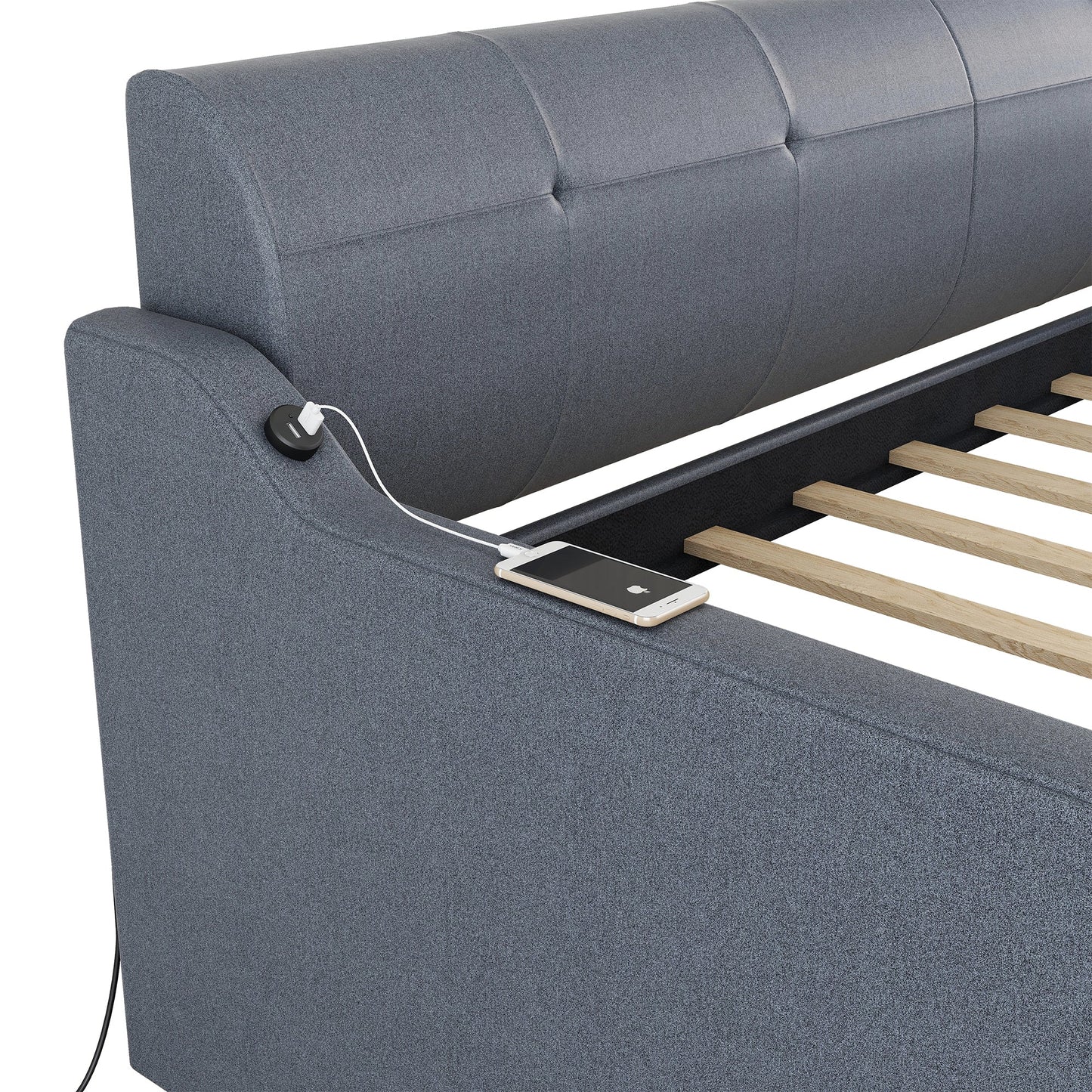 Twin Size Upholstery Daybed with Trundle & USB Charging - Gray