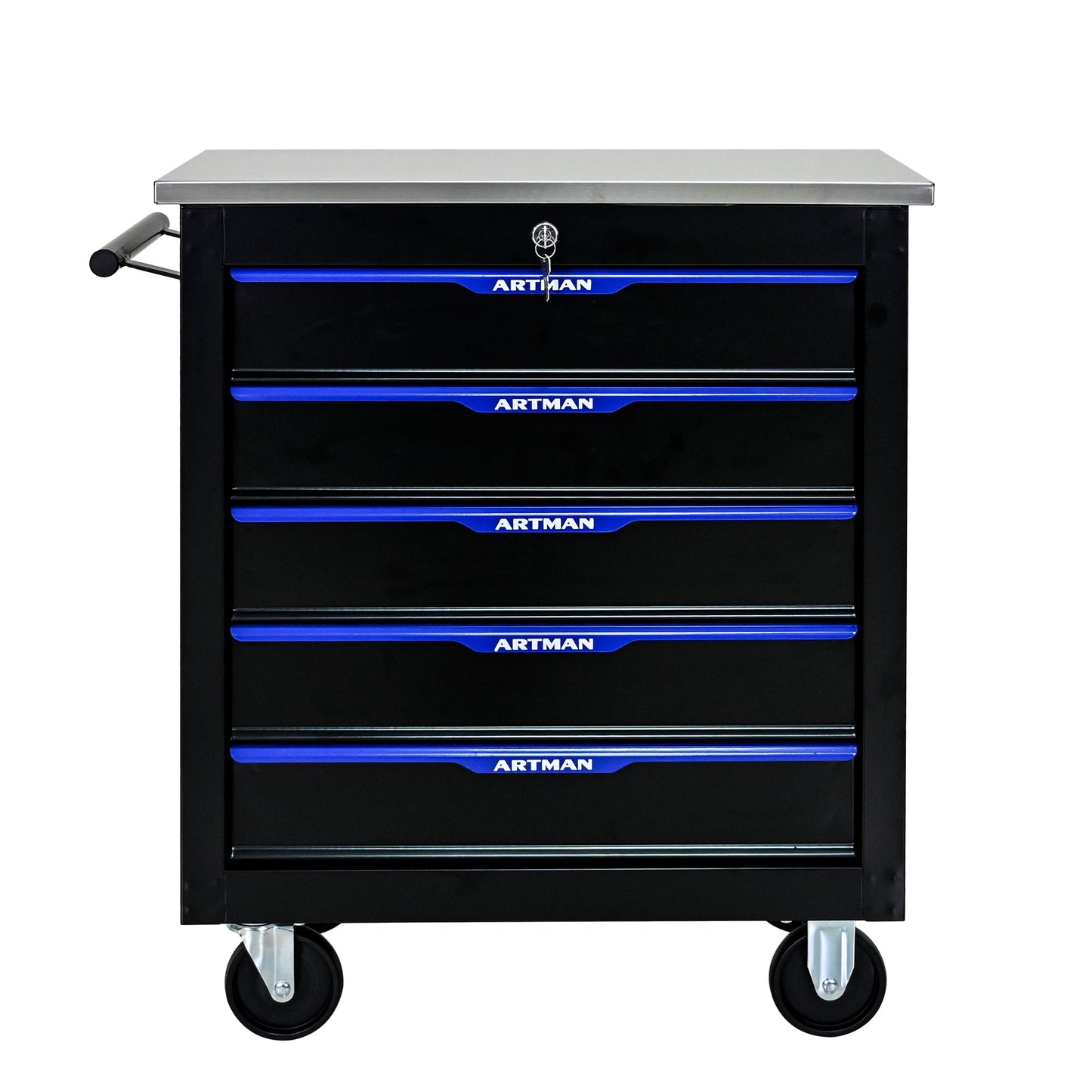 5 DRAWERS MULTIFUNCTIONAL TOOL CART WITH WHEELS-BLACK+BLUE - Korvel