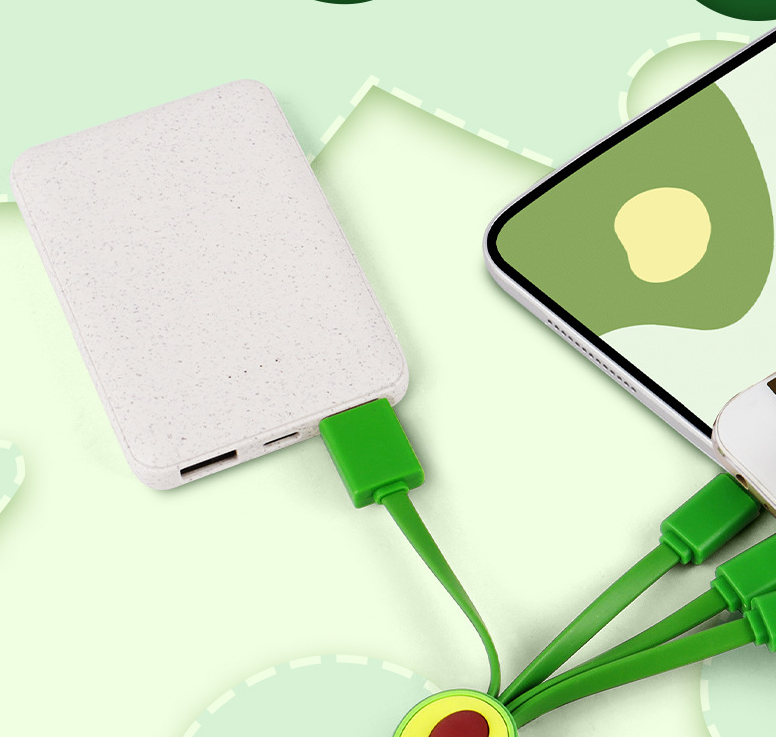 Little Fresh Cartoon Data Cable Avocado Phone Data Cable Cute Girl One to Three Fruit Fast Charging Cable - Korvel