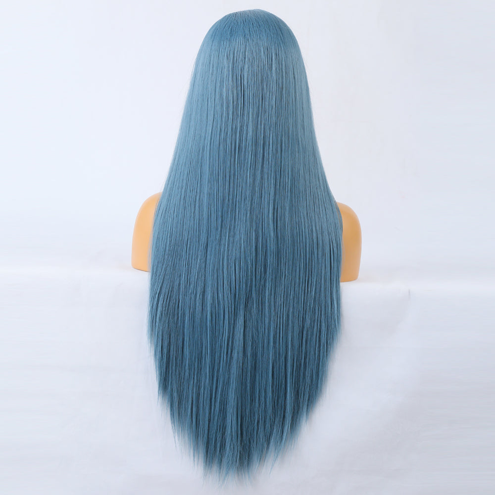Long Straight Blue Wigs Natural Synthetic Hair Heat Resistant Wigs for Women Girls Cosplay - Korvel