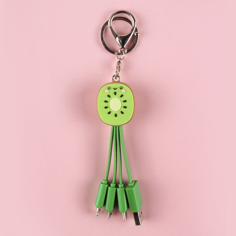 Kiwi Mobile Data Cable Healing Series Fruit Smile Keychain Universal Charging Cable 3-in-1 - Korvel