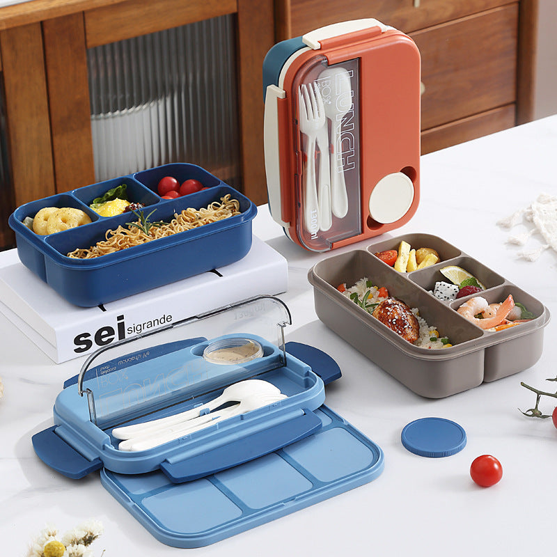 Student Japanese sealed four-compartment plastic lunch box bento box microwaveable lunch box - Korvel