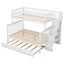 Elegant Twin over Full Bunk Bed with Trundle and Staircase - White