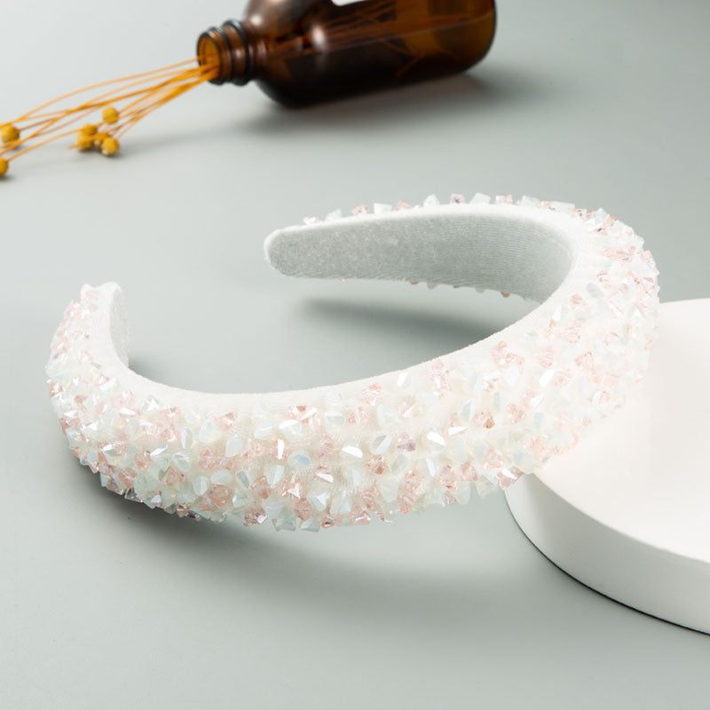 New Baroque Headband Feminine Color Hand-Stitched Glass Bead Headband Thin Sponge Headband - Korvel