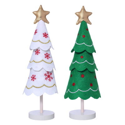 Cute Christmas Tree Fabric Wooden Display Window Desktop Christmas Embroidery Snowflake Decoration - Korvel