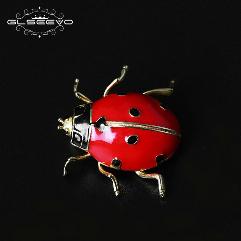 Broche de mariquita de plata esterlina 925 GLSEEVO para mujeres