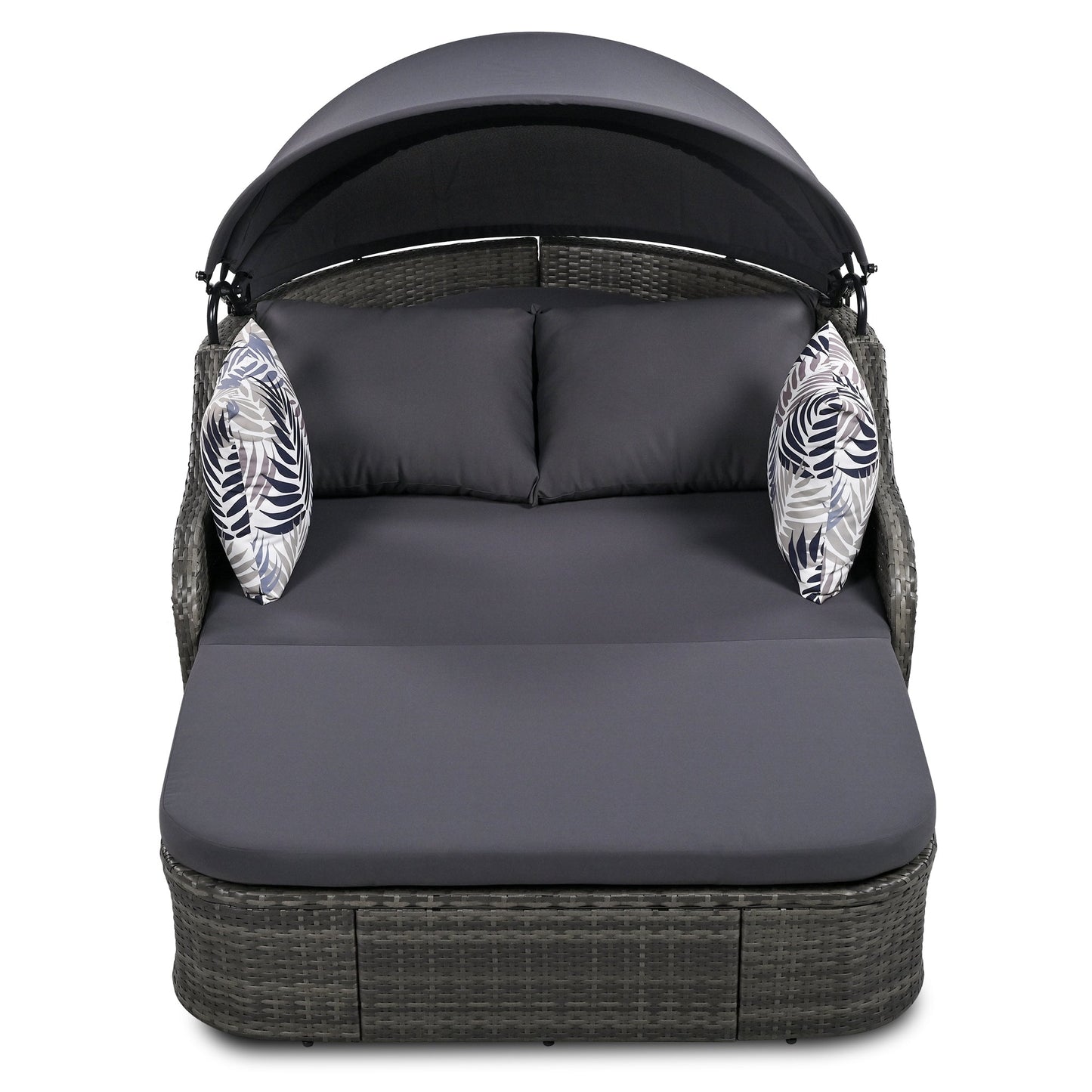 GO 79.9" Outdoor Sunbed with Adjustable Canopy, Double lounge, PE Rattan Daybed, Gray Wicker And Cushion - Korvel