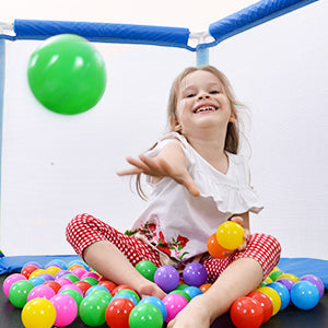 55'' Toddlers Trampoline with Safety Enclosure Net and Balls, Indoor Outdoor Mini Trampoline for Kids - Korvel