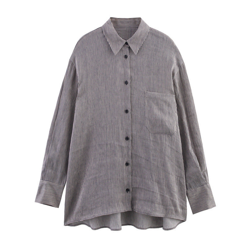 Style Women's Fashion Casual Loose Long Sleeve Striped Shirt - Korvel