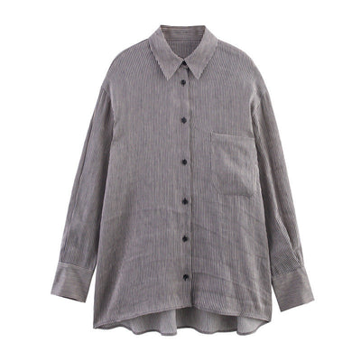 Style Women's Fashion Casual Loose Long Sleeve Striped Shirt - Korvel