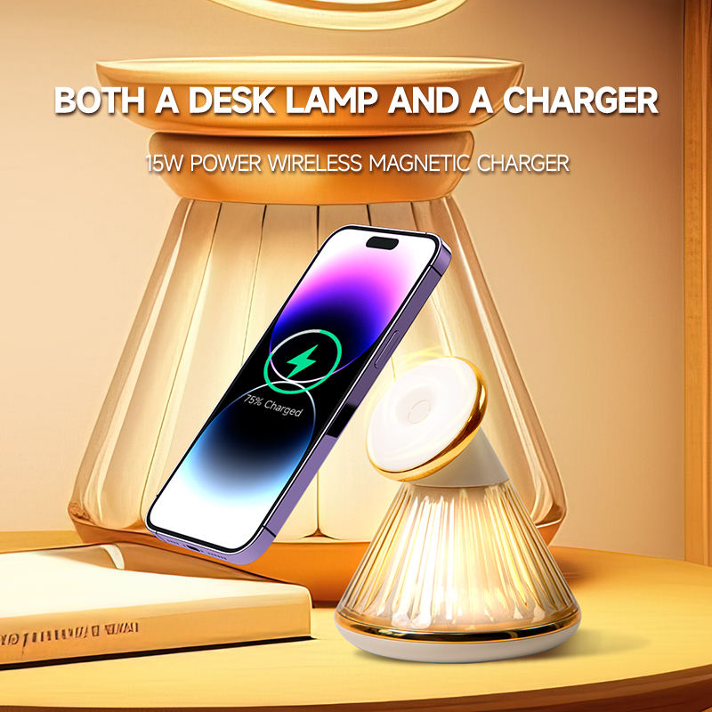 Conical adjustable magnetic wireless charger with night light suitable for iPhone 15W wireless charging bracket - Korvel