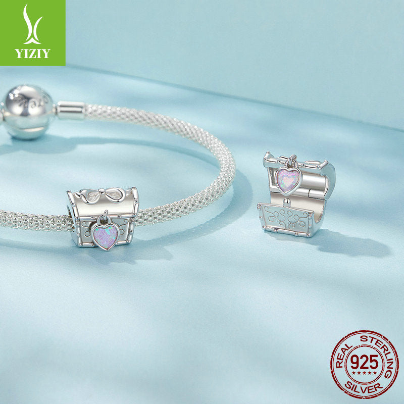 Boîte à trésor en argent charm rétro nœud - perle en argent pur S925