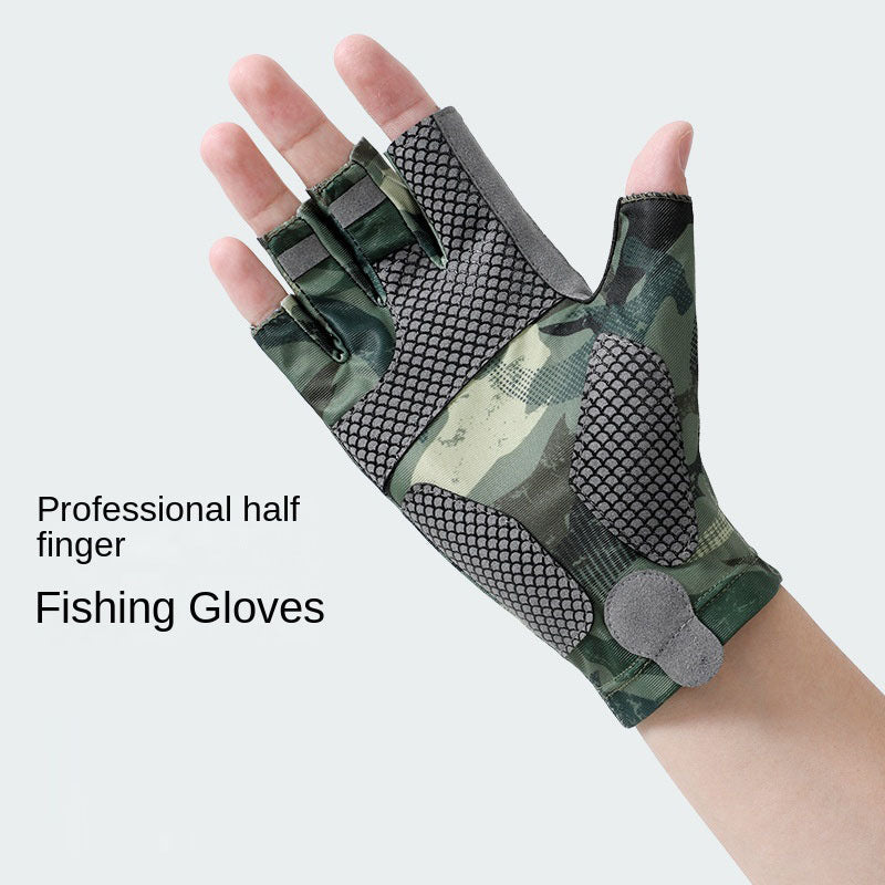 Fishing Half finger Road Asian Gloves Men and Women Ice Silk Sunscreen, Sweat Absorbent, Breathable, Anti slip, Anti stab Outdoo - Korvel