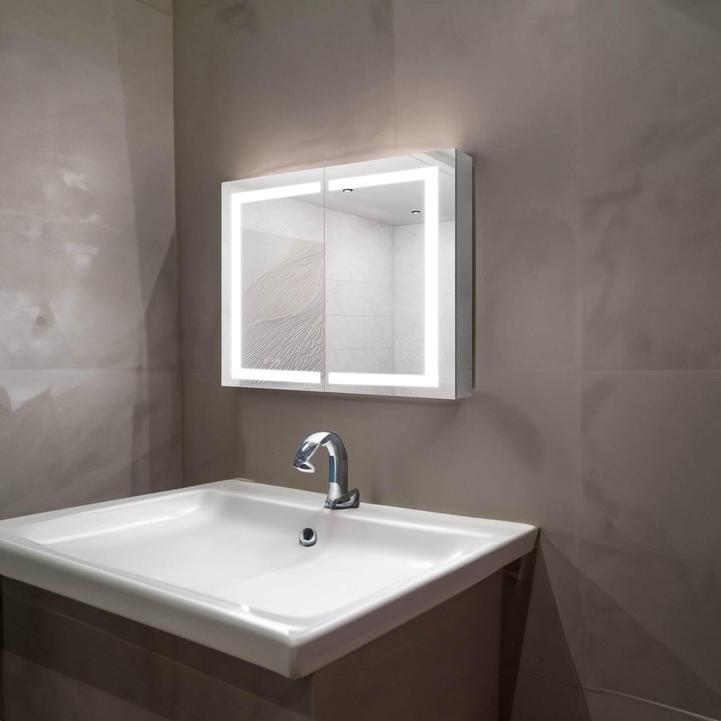 36 x 30 inch Medicine Cabinet with LED Vanity Mirror Anti-Fog  Recessed or Surface Mount Waterproof DimmableAluminum 3000K~6000K Lighted Double Door Bathroom Cabinet with Touch Switch - Korvel