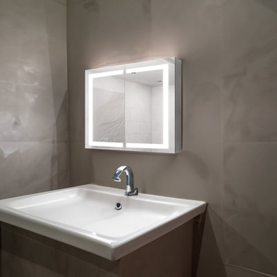 36 x 30 inch Medicine Cabinet with LED Vanity Mirror Anti-Fog  Recessed or Surface Mount Waterproof DimmableAluminum 3000K~6000K Lighted Double Door Bathroom Cabinet with Touch Switch - Korvel