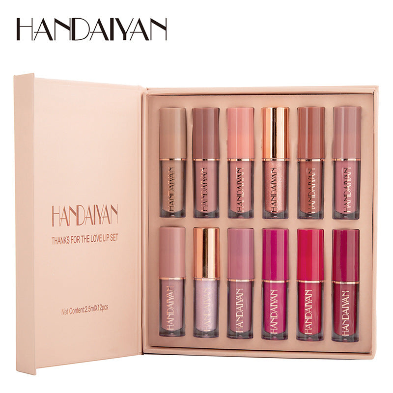 HANDAIYAN 12 Color Liquid Lipstick Set - Matte & Pearlescent