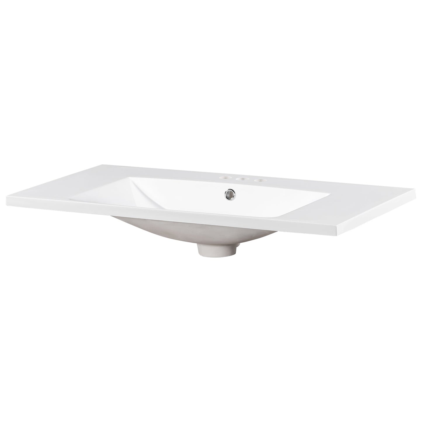 36" Single Bathroom Basin Sink, Vanity Top Only, 3-Faucet Holes, Resin - Korvel